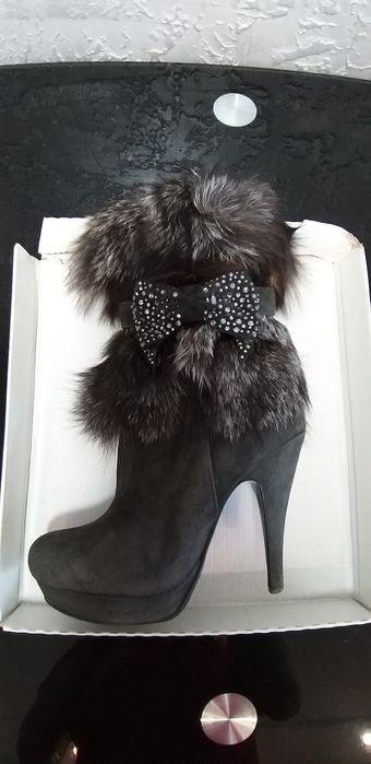 Сапоги натуральная замша  с чернобуркой на овчине европейка