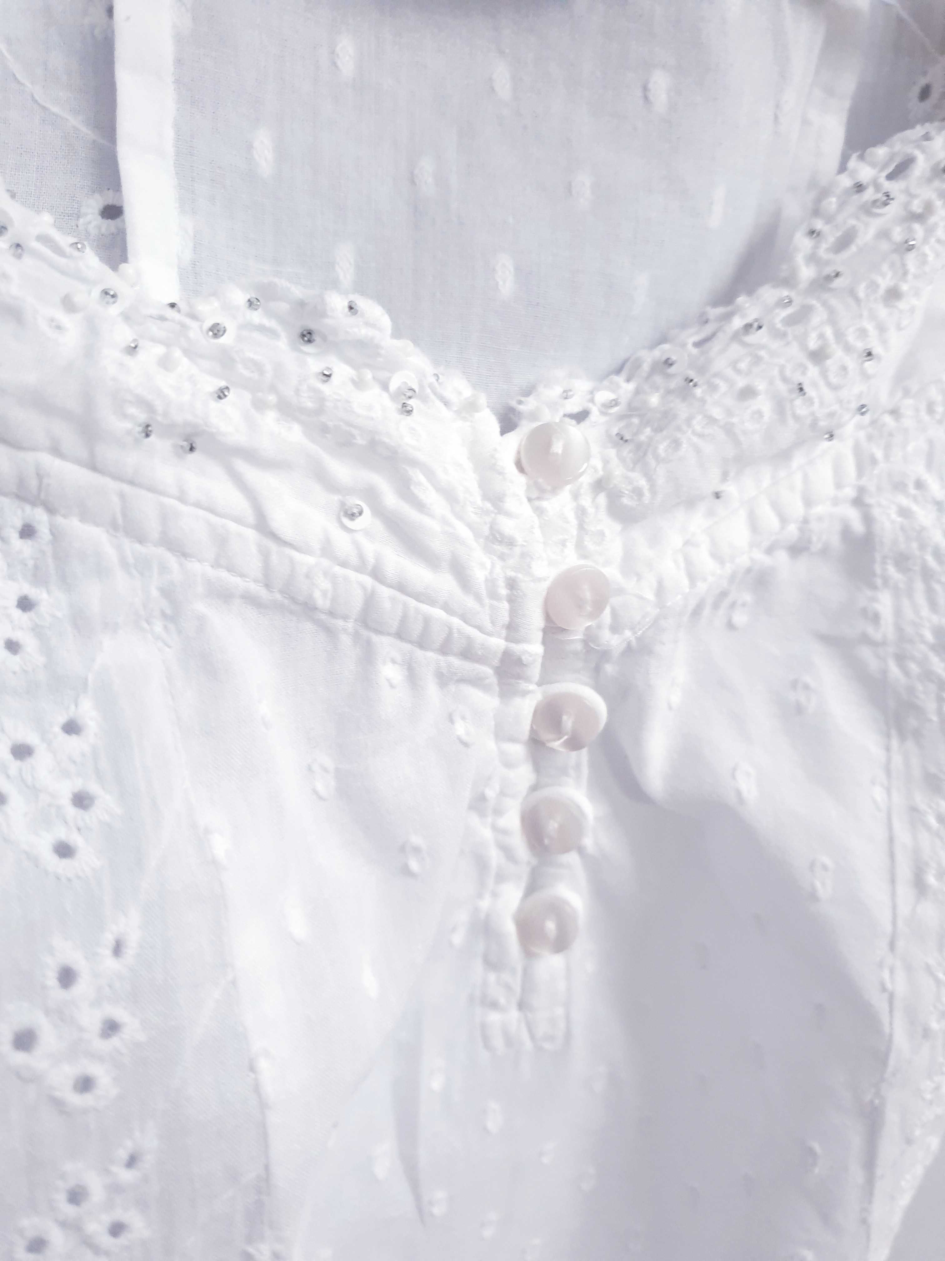 Biała haftowana bluzka Per Una 38 z falbankami retro