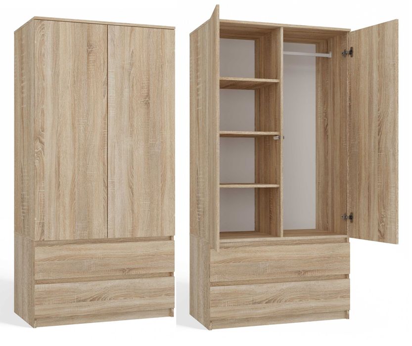 Szafa MALWA SS-90 Garderoba Drzwi 2 Szuflady 90cm RÓŻNE KOLORY