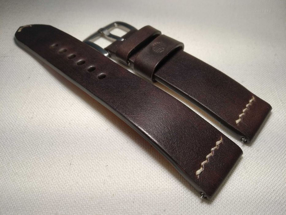 Skórzany pasek do zegarka 22/20 mm- skóra jucht ,kolor ciemny kasztan.