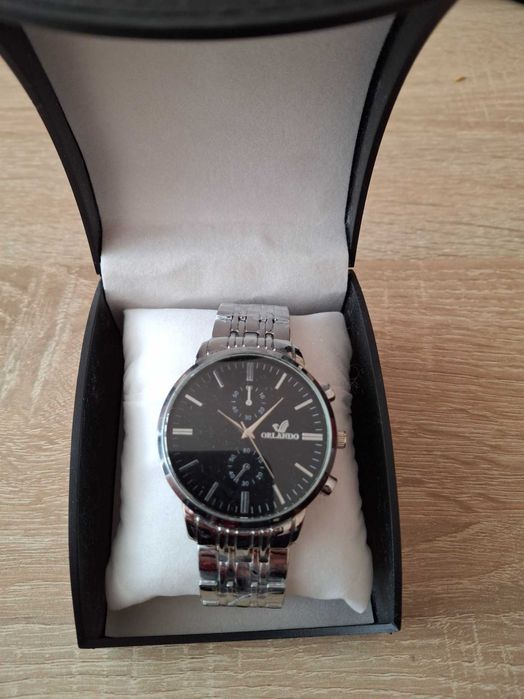 Piękny męski zegarek ORLANDO w kolorze srebrnym +pudełeczko, kwarcowy