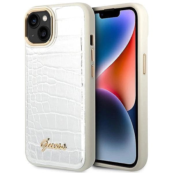 Etui Guess Croco Collection na iPhone 14 Plus - srebrne