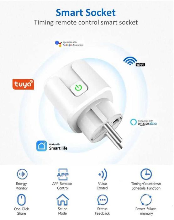 Смарт розетка 20А Розумна розетка Tuya Smart моніторин управління Wifi