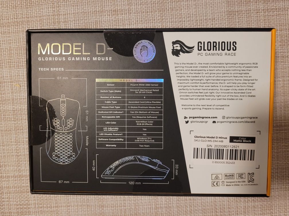 Nowa Myszka Glorious model D- matte black, + grip tape