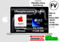 NOWY Apple MacBook 14 M3 Pro 16rdz 512GB FV PL GW-2LATA+UBEZPIECZENIE!