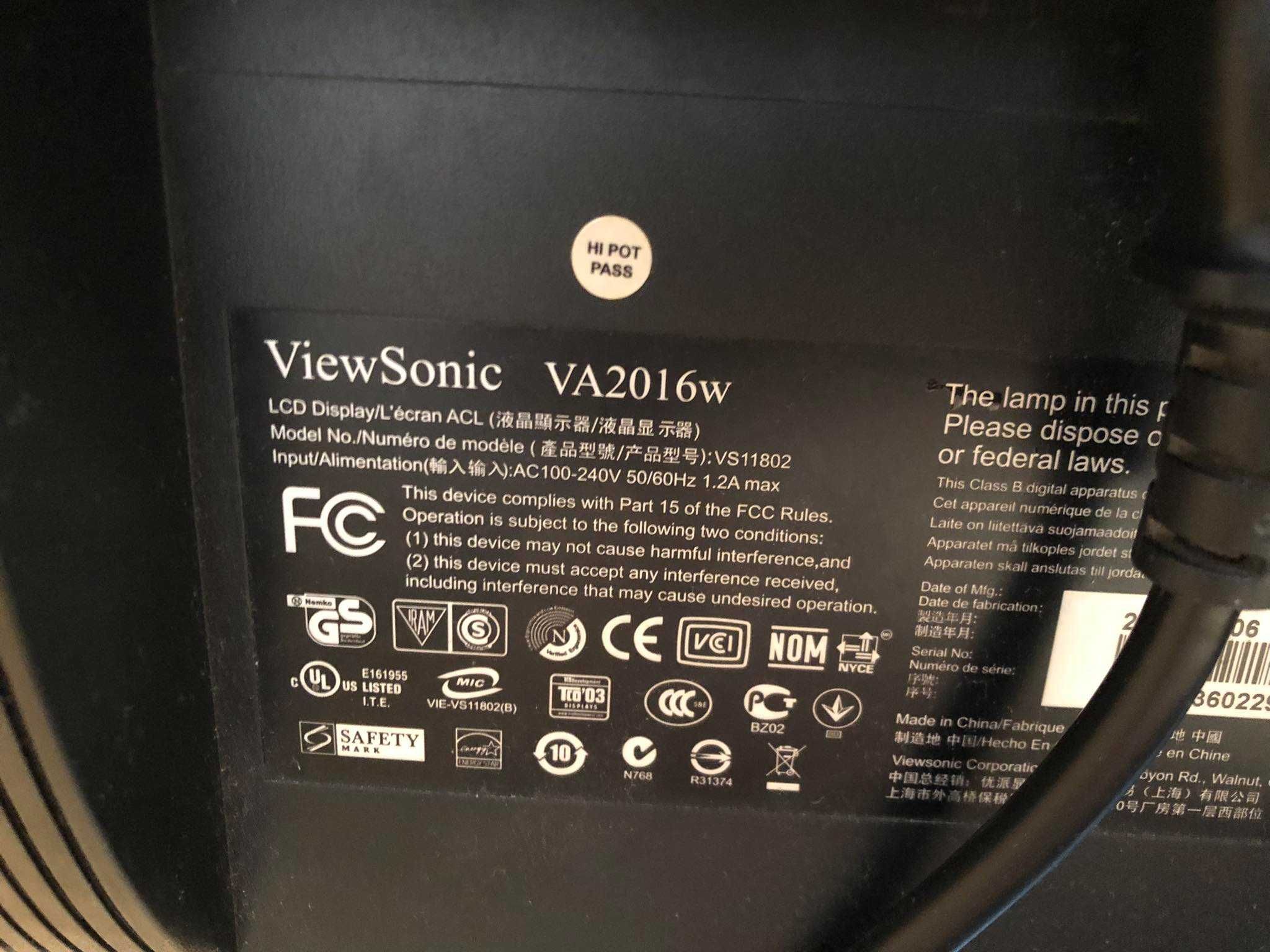 Monitor ViewSonic VA2016w 20"