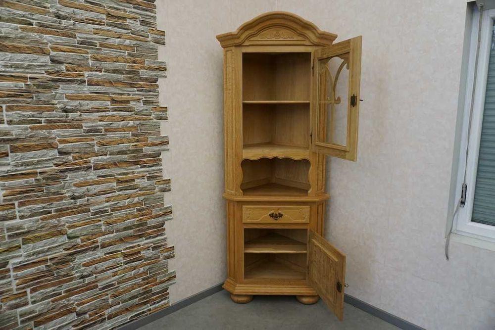 Witryna z Komoda Narożna Lity Dąb Dębowa Naturalny 58/58 cm ( p-1285 )