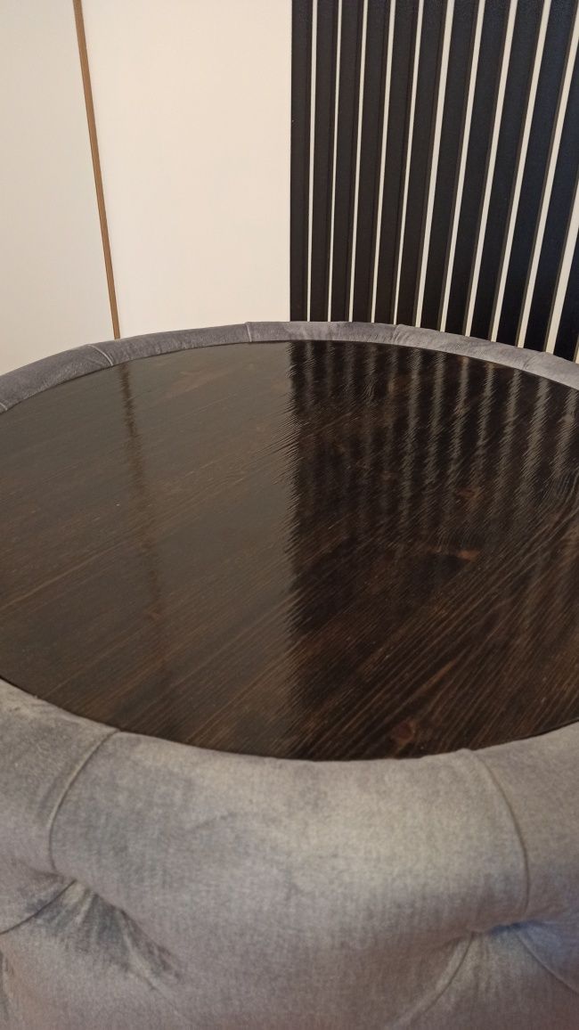 Pufa stolik kawowy 84cmx46cm okrągły tapicerowany pikowany szary