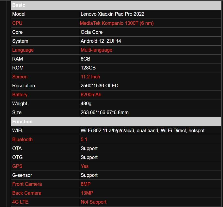 Lenovo Pad Pro 2022  Android 12 Kompanio 1300T Octa Core 6GB Oled