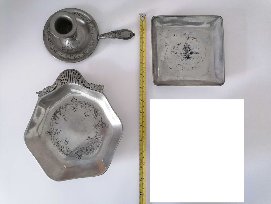 3 artigos: Taça prato cinzeiros castiçal em estanho 99%