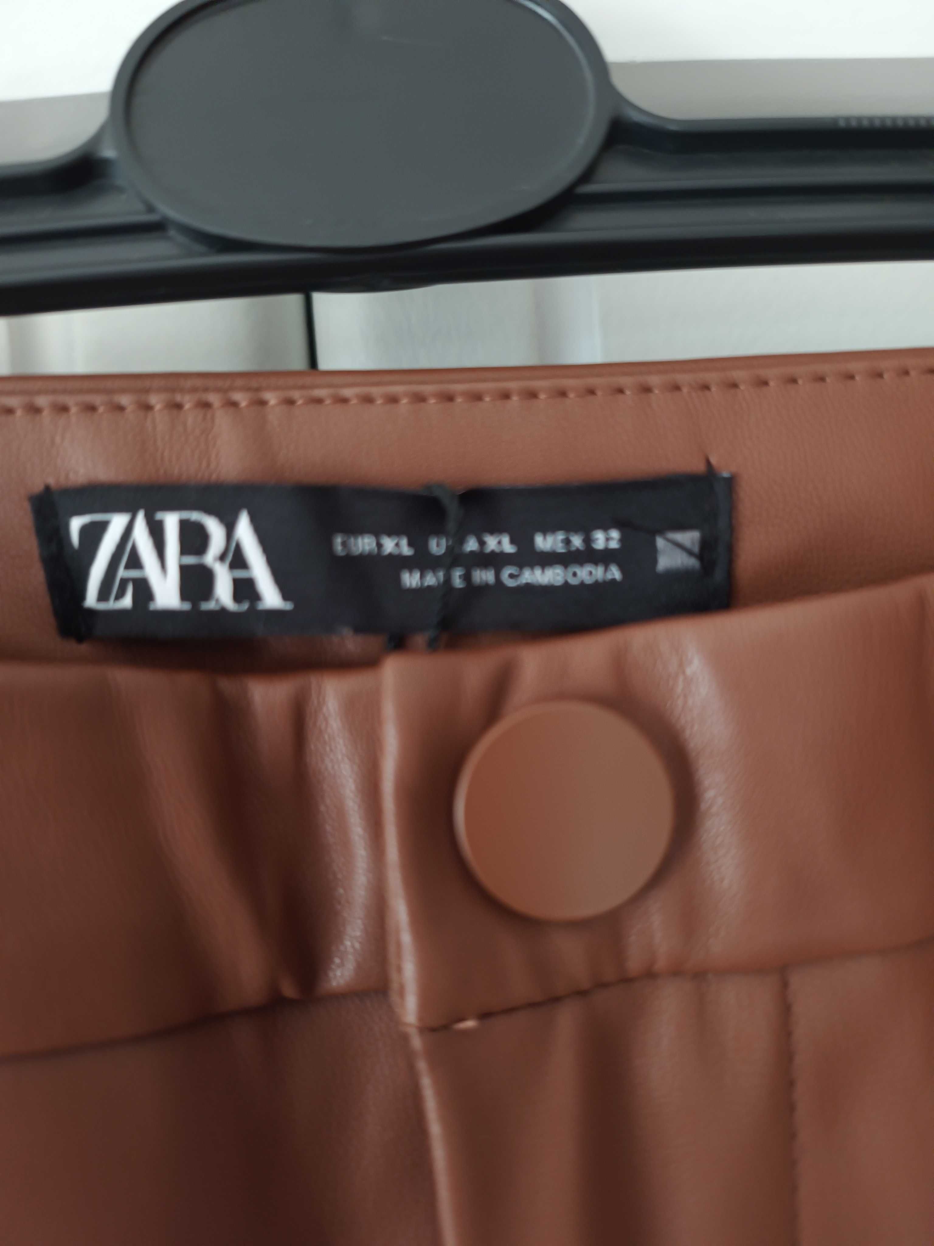 Zara brązowe skórzane spodnie rurki 42XL Mex 32 dopasowane z eko skóry