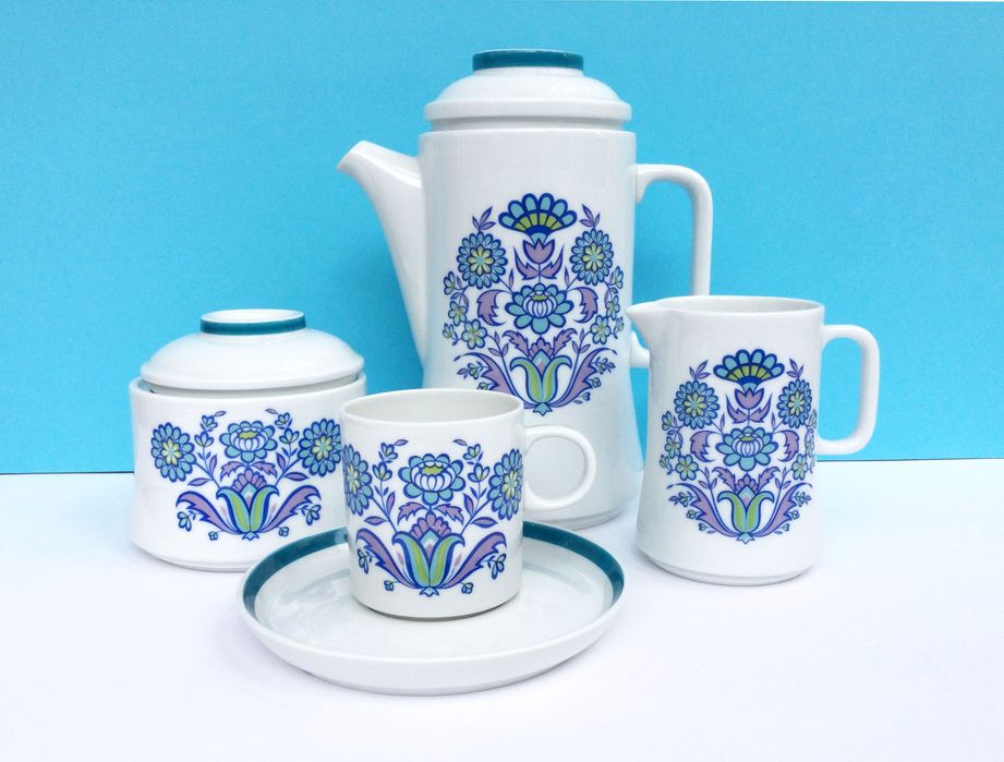 Conjunto de Café Vintage | Spal Porcelanas | anos 70/80 | Flores Azuis