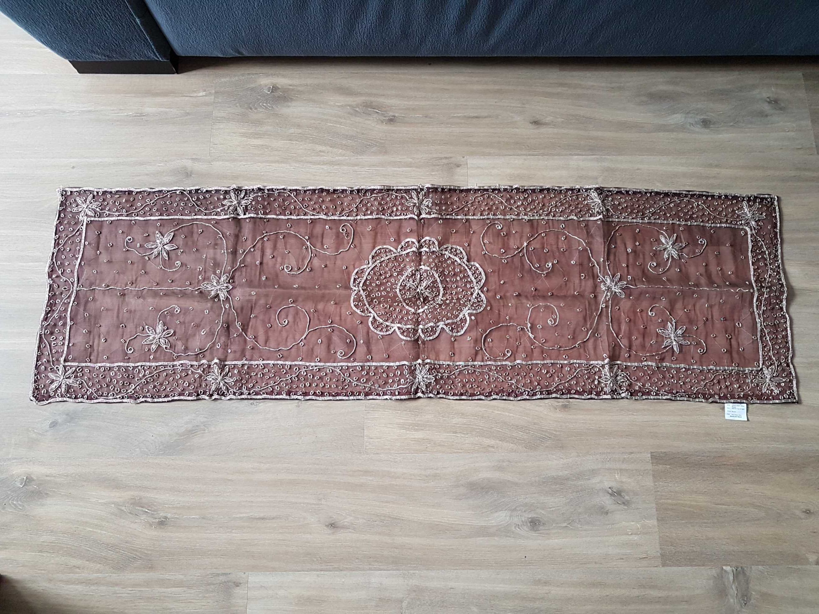 Nowy brązowy bieżnik haft ZARDOZI HAND DABKA Made In India 40x140cm