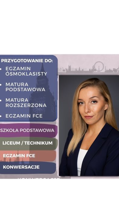 Korepetycje angielski: Matura, 8 klasa, indywidualnie, z dojazdem