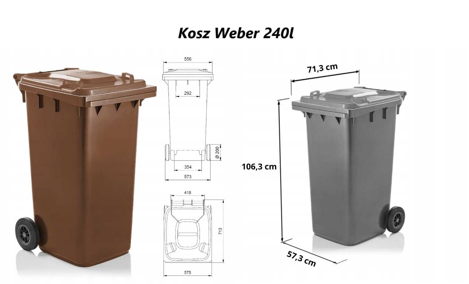 Pojemnik na odpady kosze Weber solidny 120l 240l mocny kubeł na śmieci
