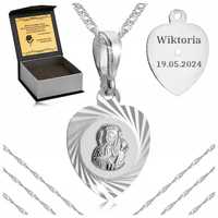 Srebrny Naszyjnik Singapur + Medalik 925 Matka Boska Częstochowska + G
