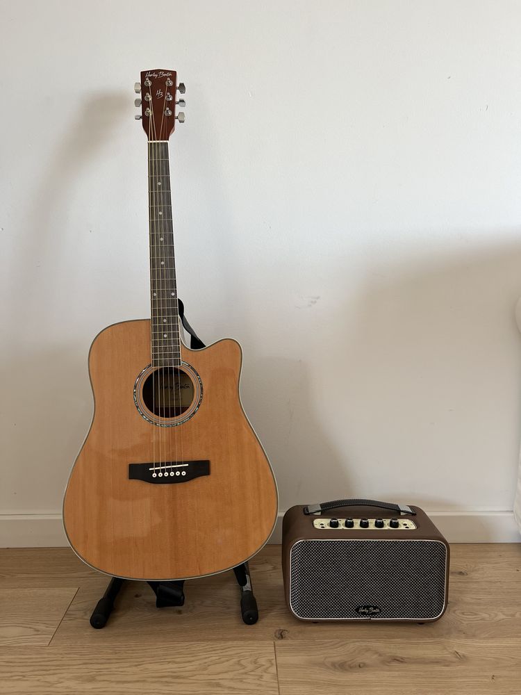 Harley Benton gitara elektroakustyczna + wzmacniacz + akcesoria