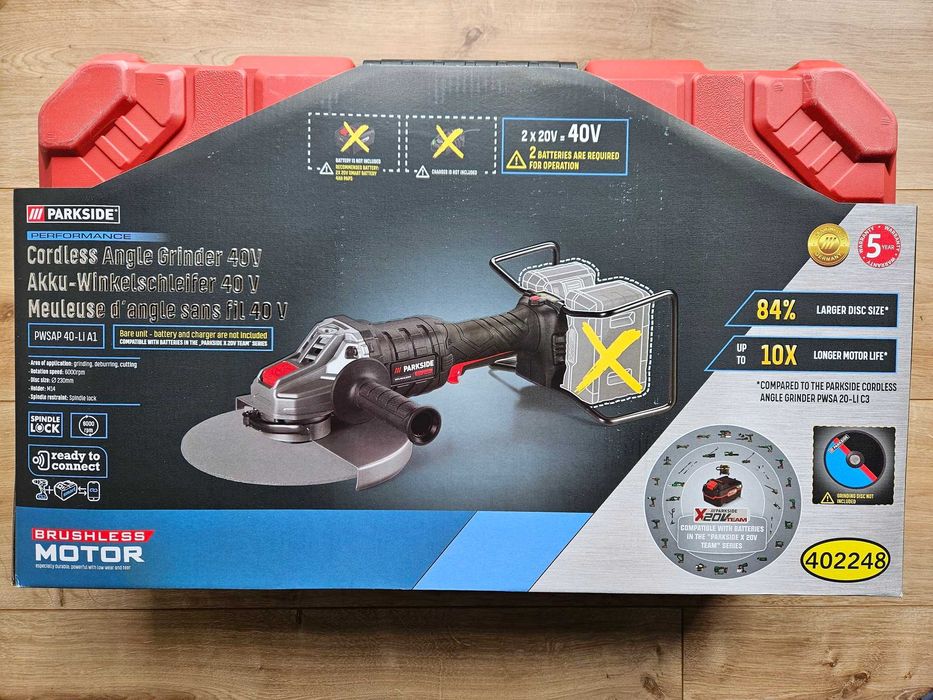 Akumulatorowa szlifierka katowa Parkside Performance PWSAP 40-Li A1