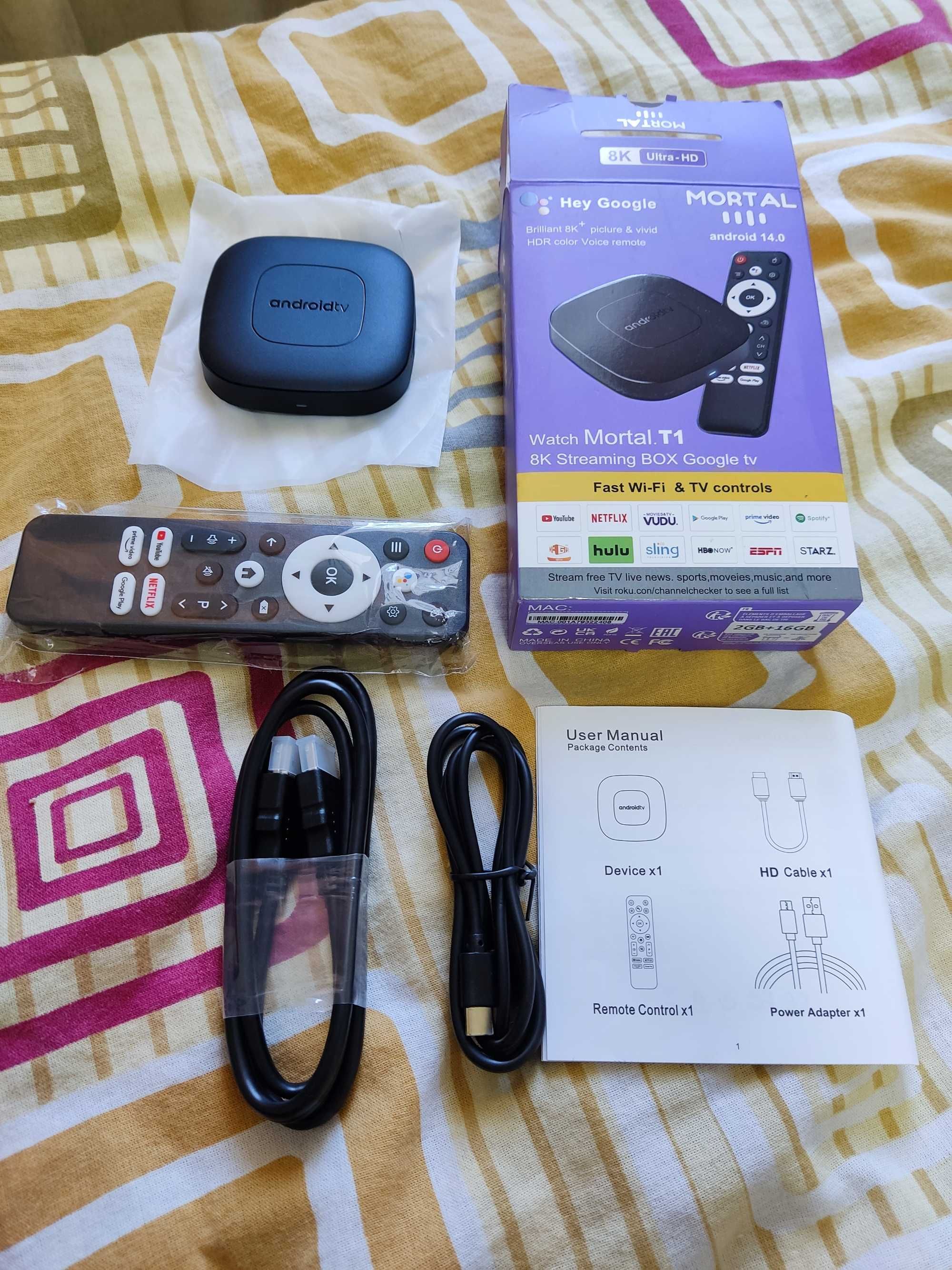 Cмарт ТВ андроид приставка Mortal T1 2/16 GB 4K TV Box Android 14