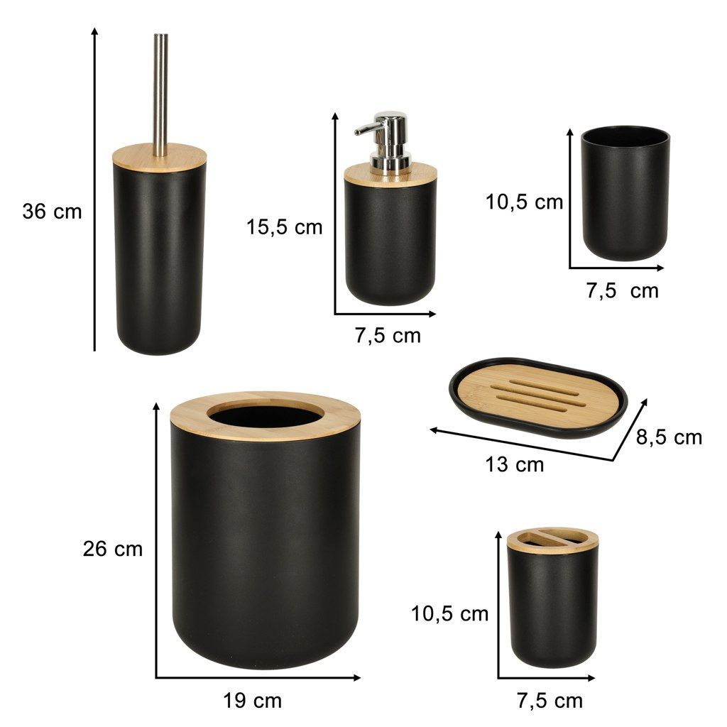 Zestaw łazienkowy 6 szt. szczotka dozownik czarny