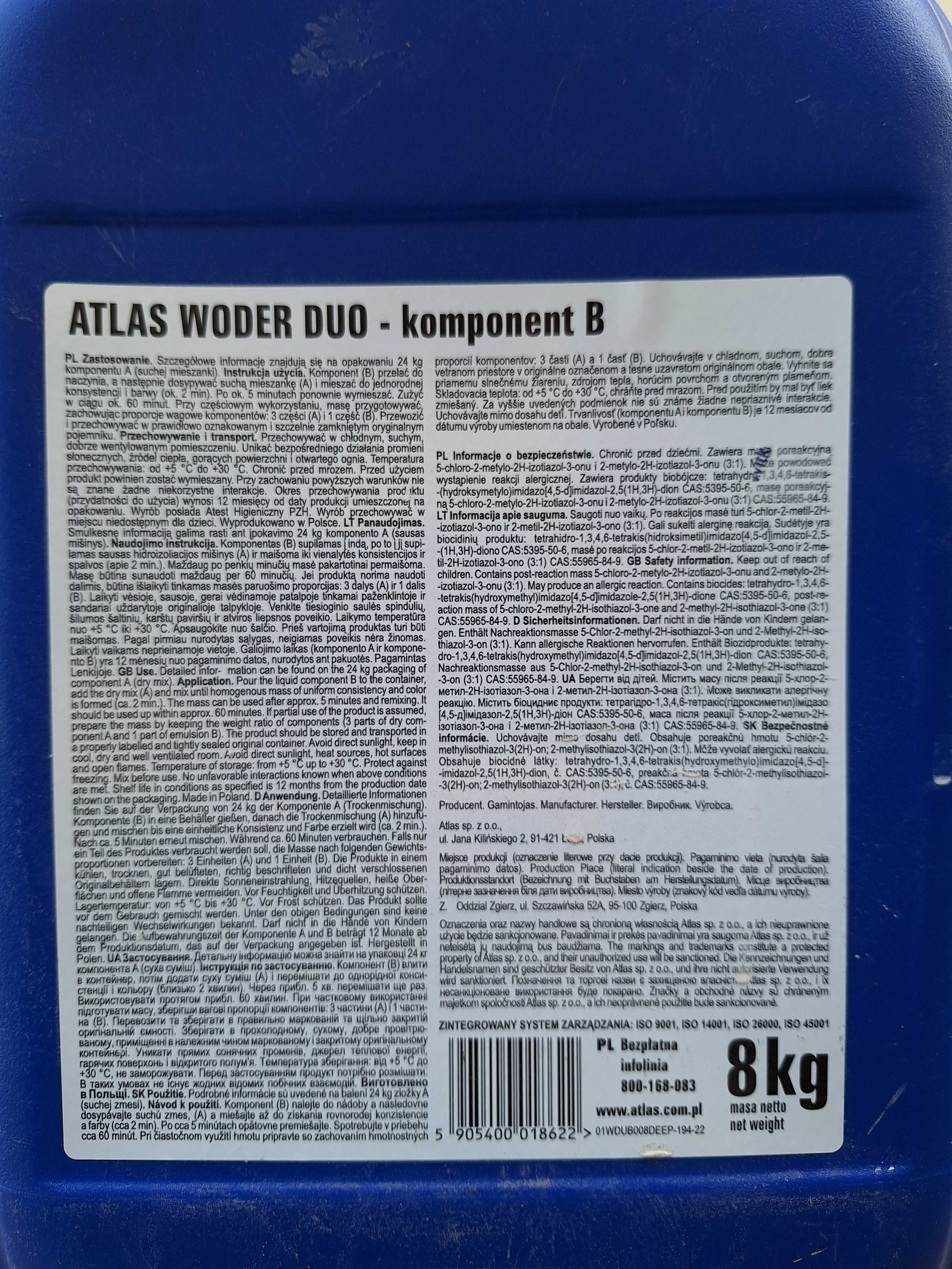 Atlas woder duo mieszanka dwuskladnikowa hydroizolacja gratis