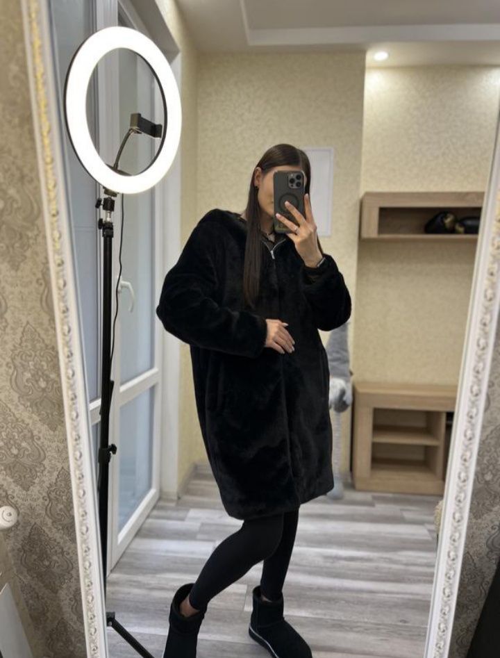 шуба Zara , женская мех эко черный  р S
