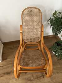 Bujany solidny drewniany rattanowy fotel vintage
