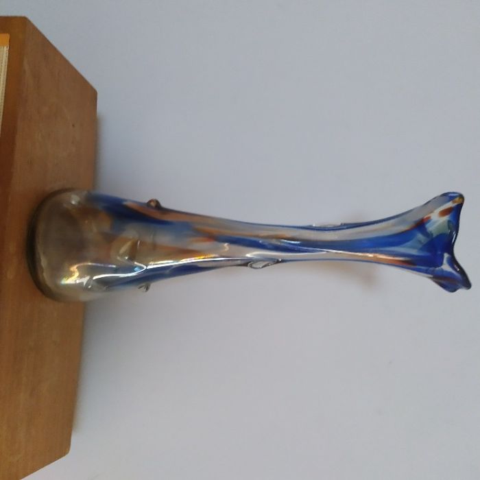 Ręcznie robiony wazon szkło kolorowe PRL art deco