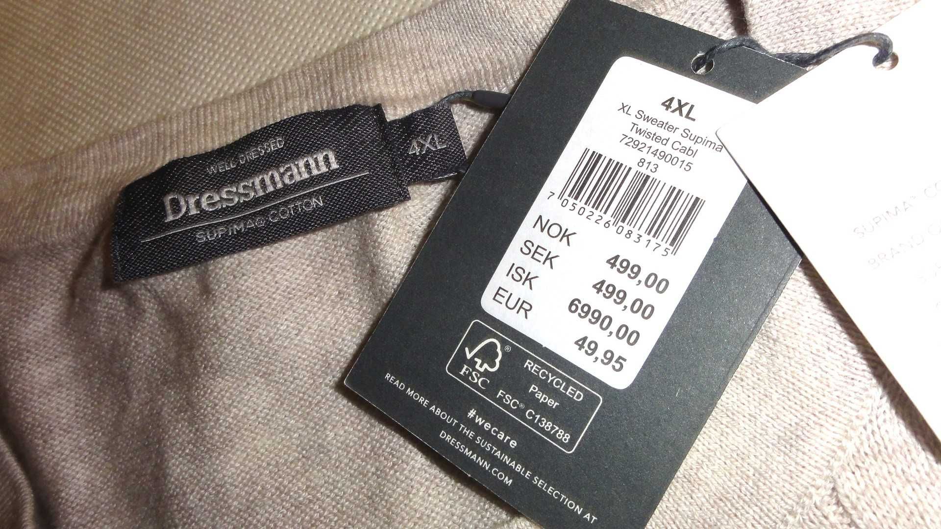 Dressmann  - Sklep 220zł - Nowy Męski Sweter - Rozmiar XXXXL - 4XL