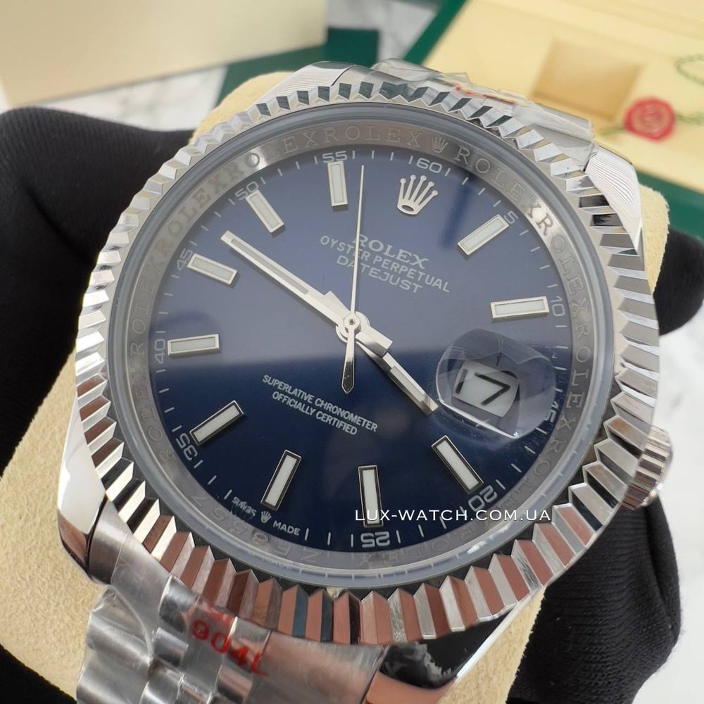 Мужские часы Rolex DateJust 41 Silver-Blue Ролекс