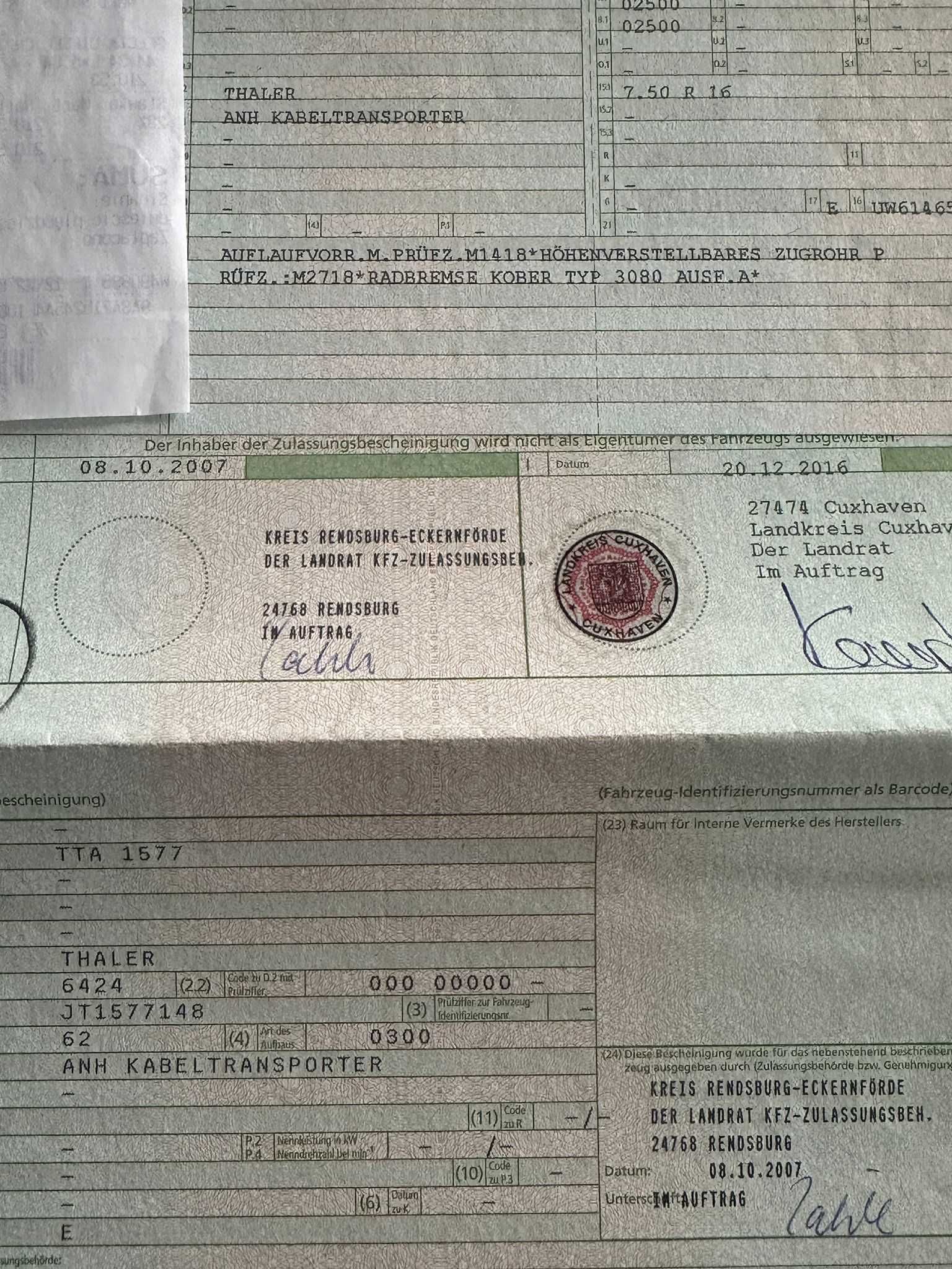 Przyczepa Kablowa kablówka Niemiecka Thaler 2,5T do bębnów kablowych