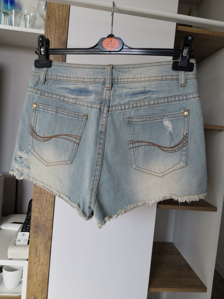 Denim co nowe krótkie jeansowe dżinsowe spodenki szorty wysoki stan.