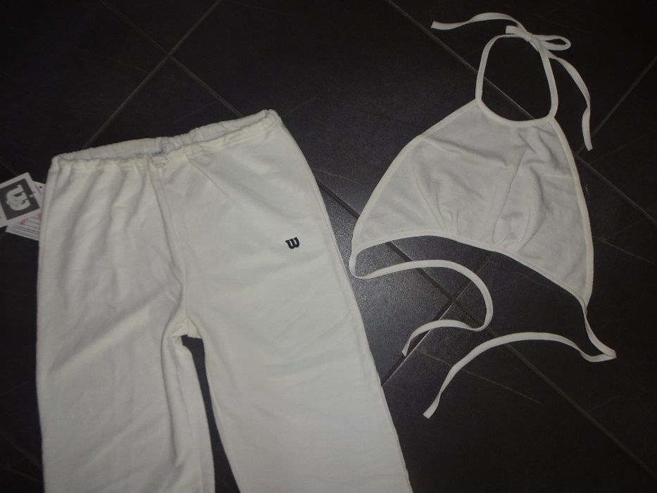 WILSON komplet białe kremowe ivory sportowe damskie spodnie + top M