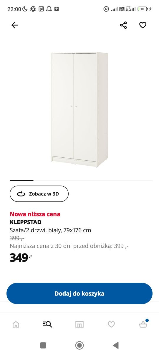 Szafa biała Ikea Kleppstad prawie nowa