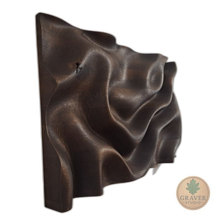 Płaskorzeźba dębowa  - fale, 3D, olejowana dekoracja ścienna