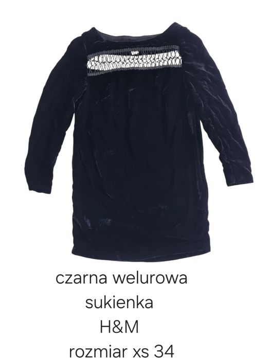 Czarna welurowa sukienka H&M Rozmiar xs 34