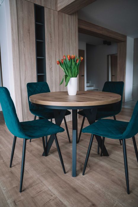 Stół rozkładany okrągły złoty craft fi100 + 2x50 nogi metalowe Y loft