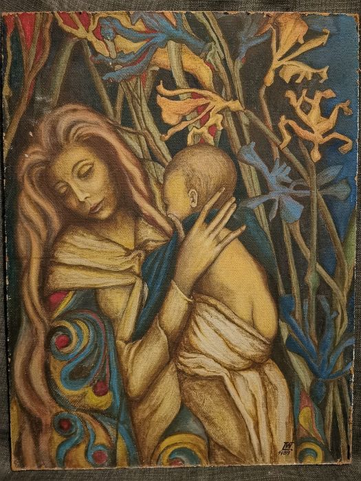 Obraz olejny na desce "Melancholia" sygnowany 1989 r. symbolizm