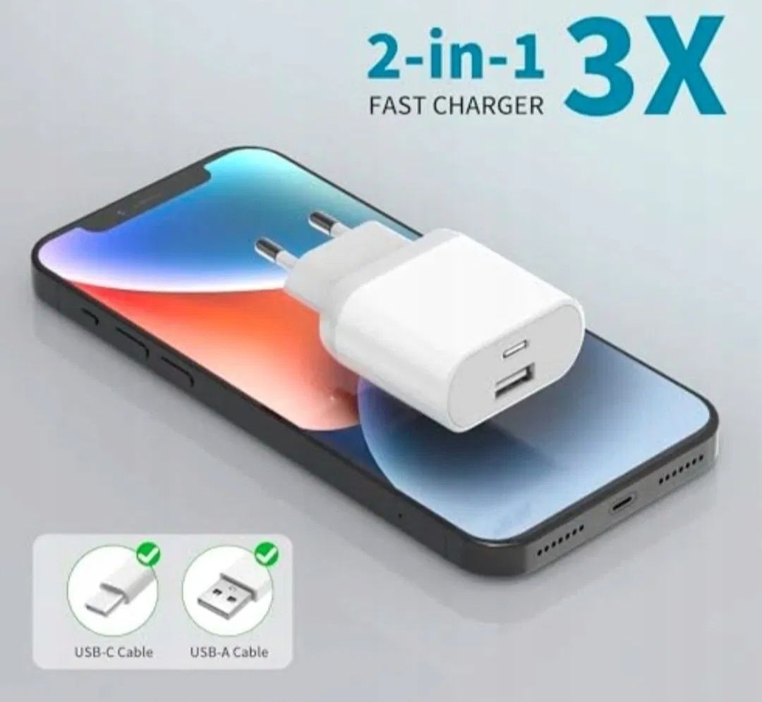 Anlikool Szybka ładowarka sieciowa 20W USB-A USB-C plus dwa kable