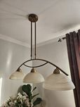 Wiszącą mosiężna lampa art deco z trzema kloszami