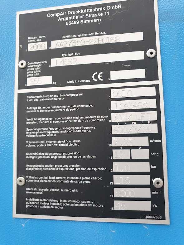 Compressor CompAir L45SR e Secador ar F80H