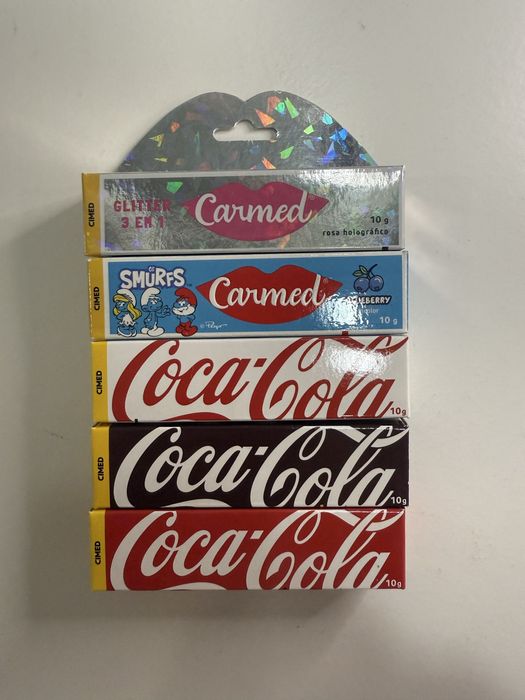 Batons Carmed coca cola , smurfs e glitter 3 em 1