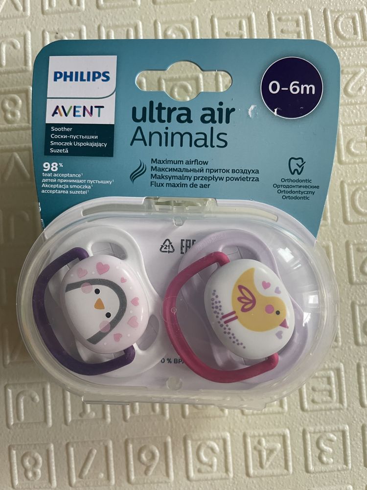 Продам пустушки Philips Avent ultra air Animals 0-6 місяців