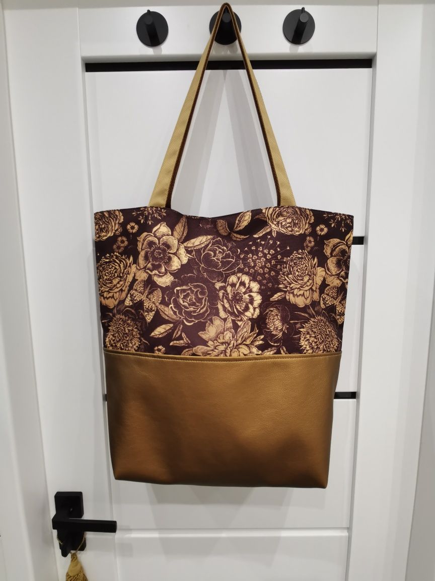 Torba skórzana złota damska torebka shopperka shopper vintage boho