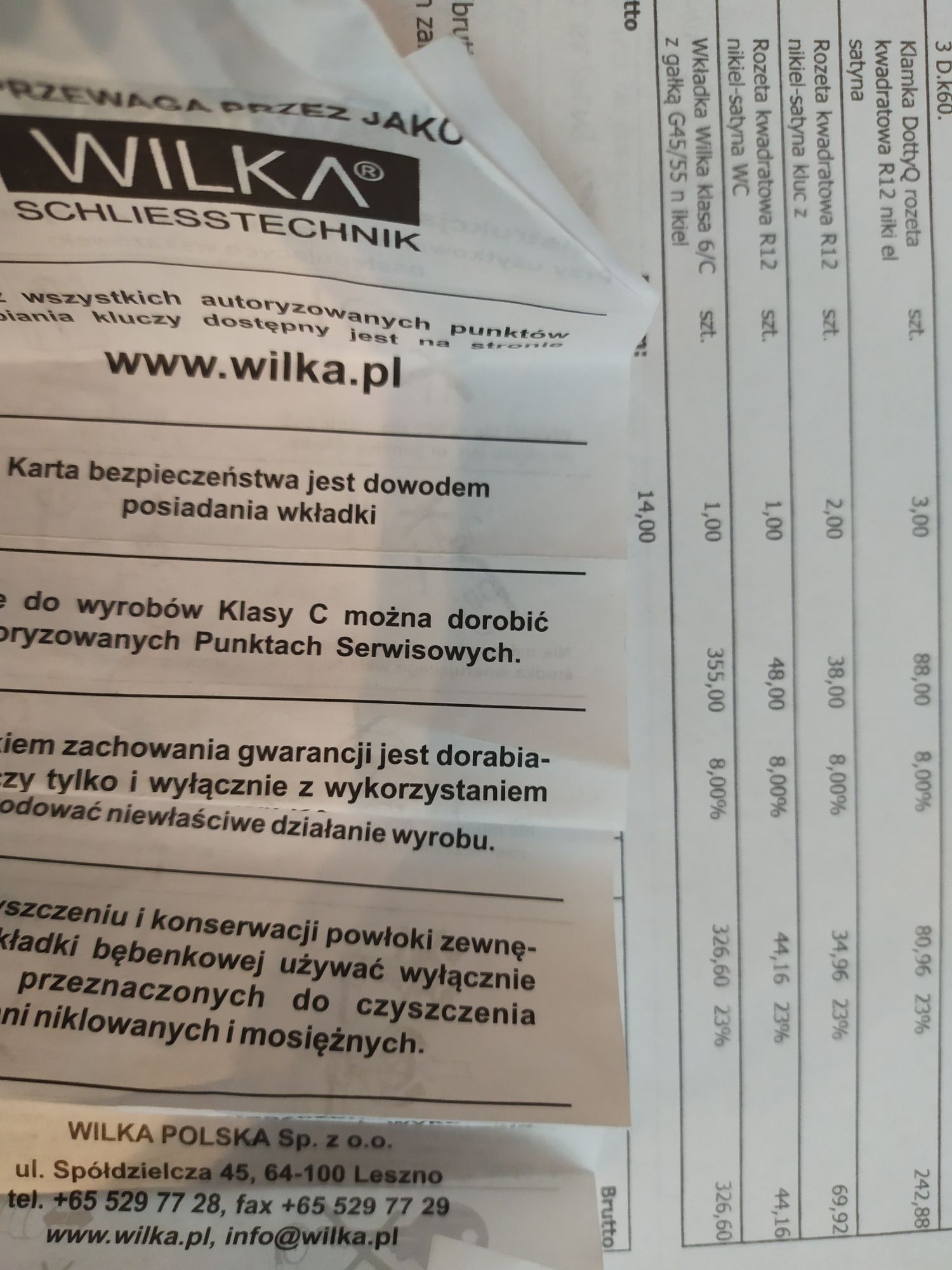 Wkładka Wilka klasa 6/C z gałką G45/55 nikiel