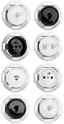 RETRO Gniazdo pojedyncze okrągłe z bolcem ścienne z ramką Białe