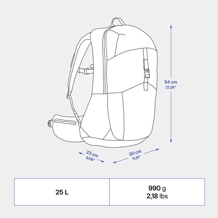 Mochila de caminhada ventilada 25L - MH500 Castanho