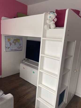 Białe łóżko piętrowe z szafą + kuferek IKEA