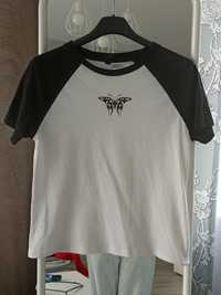 h&m biało-czarna koszulka motyl tshirt tee z nadrukiem motylem tribal