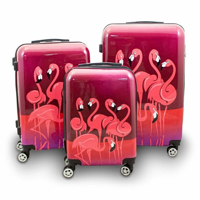 Zestaw  walizek 3D podróżnych M L XL walizki Flamingo